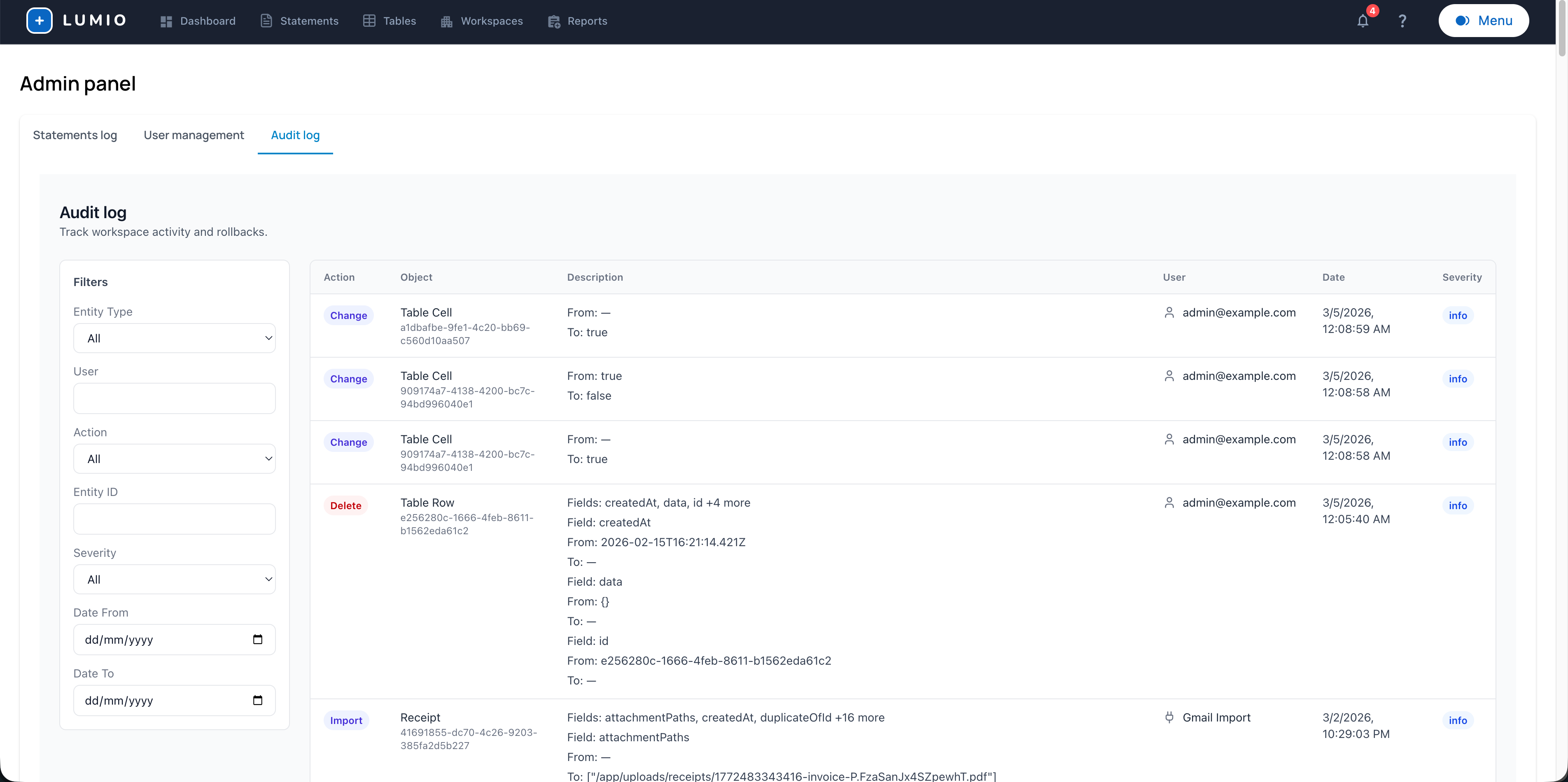 Audit log